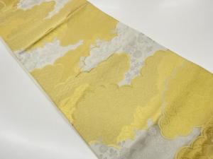 作家物　草花に雲取り・古典柄模様織出し袋帯